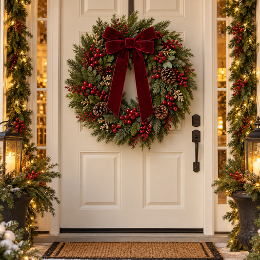 Pine & Berry Christmas Door Wreath — lifestyle concept image