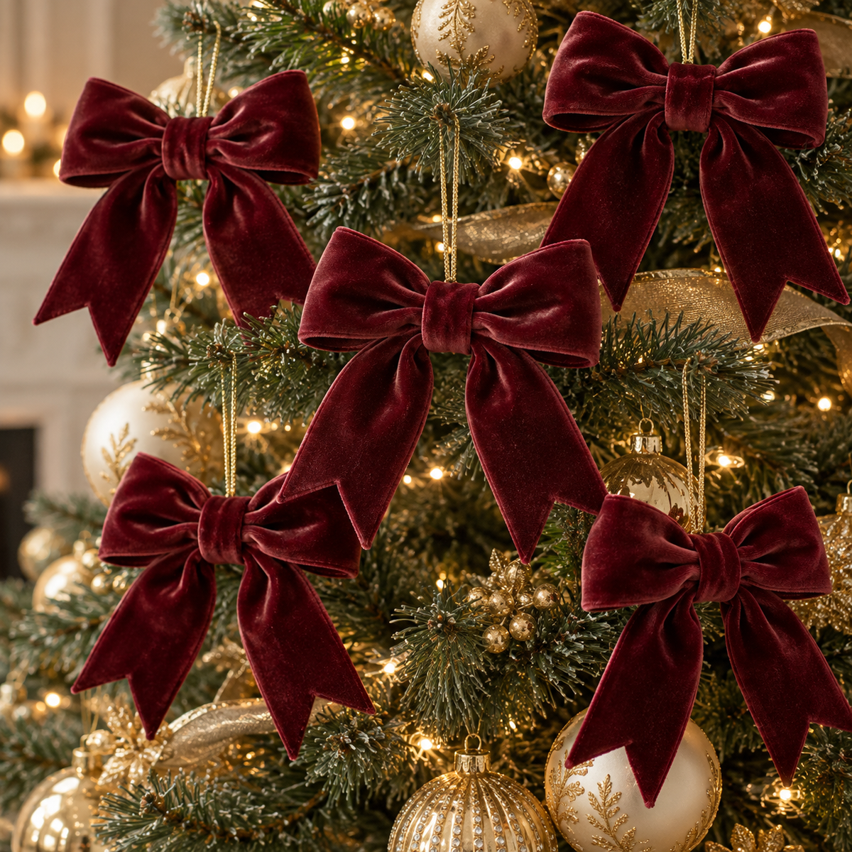 Velvet Bow Christmas Tree Ornament Set — detail concept image