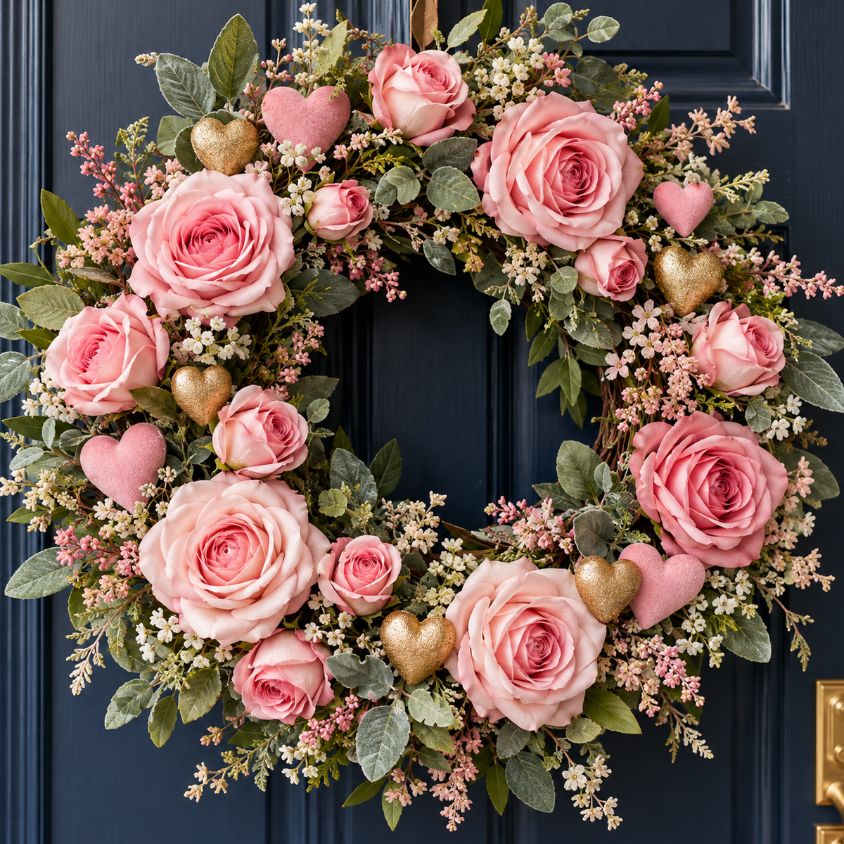 Pink Rose & Heart Valentine's Wreath — detail concept image