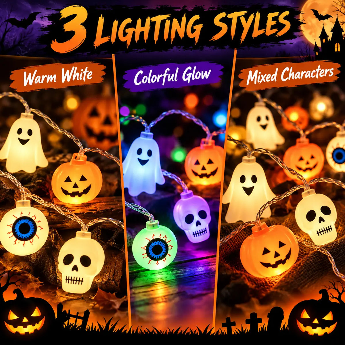 🎃👻 Halloween Character String Lights