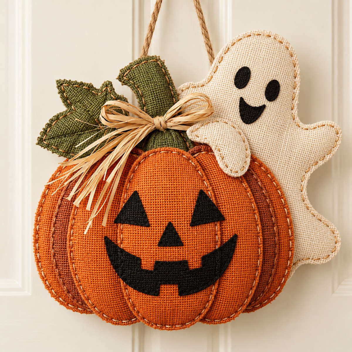 Vintage Pumpkin and Ghost Halloween Door Hanger detail image