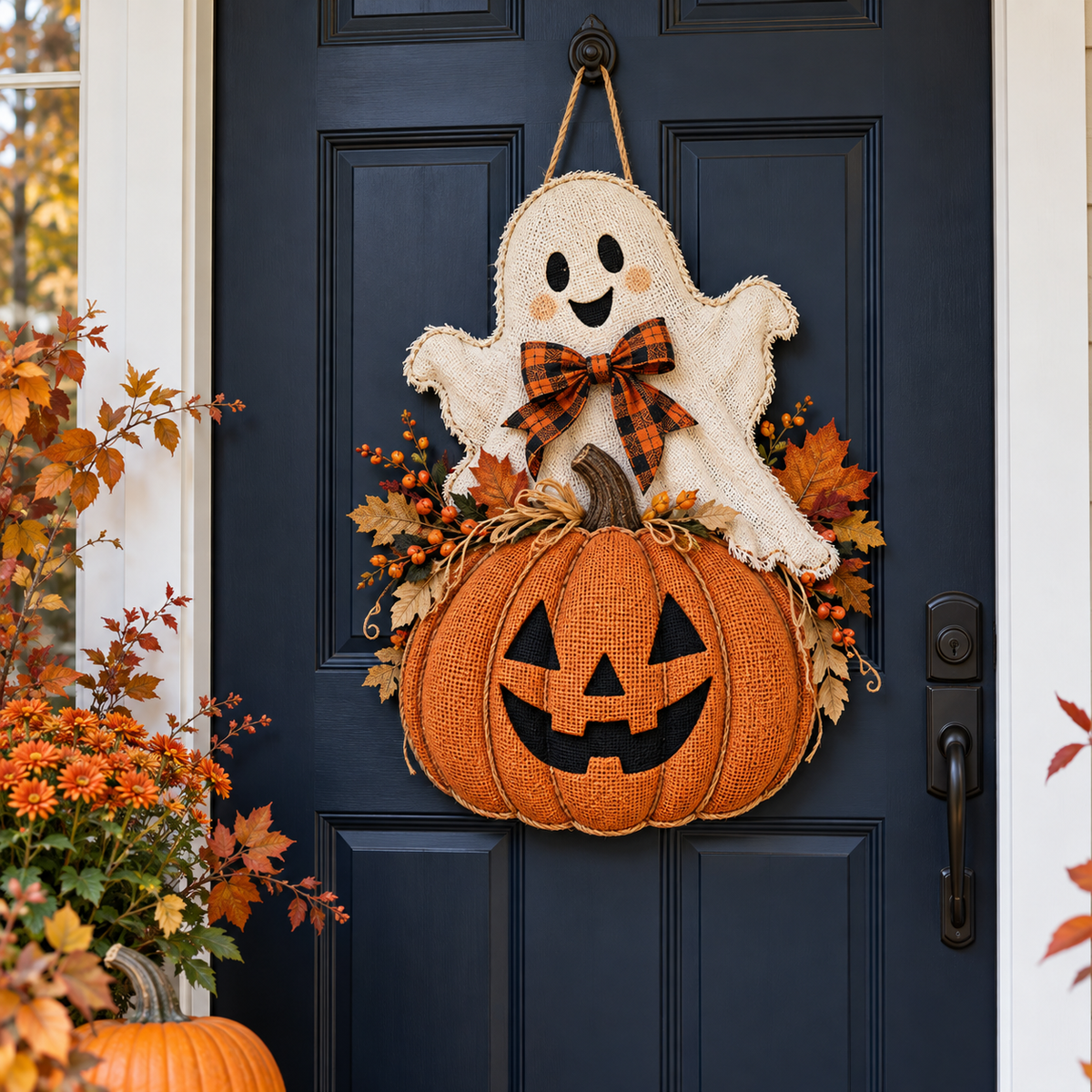 Vintage Pumpkin and Ghost Halloween Door Hanger lifestyle image