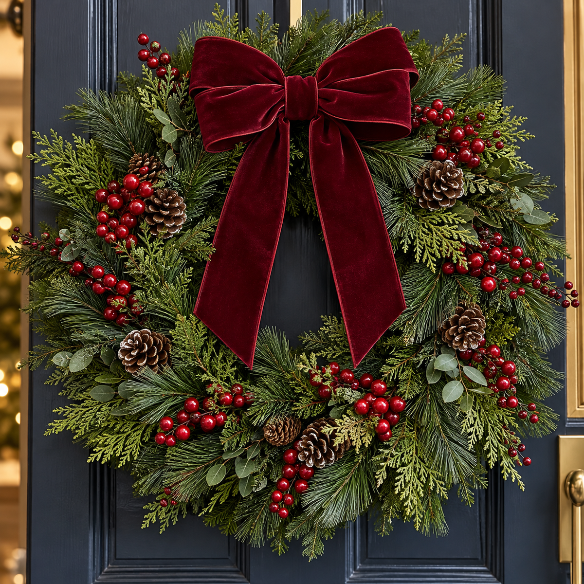 Pine & Berry Christmas Door Wreath — detail concept image