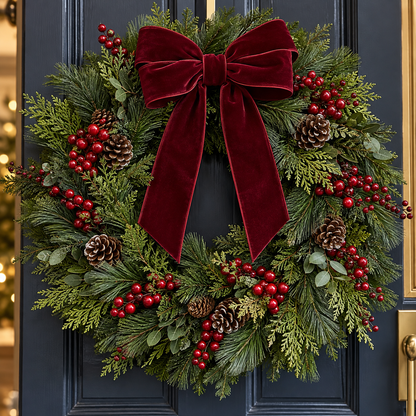 Pine & Berry Christmas Door Wreath — detail concept image