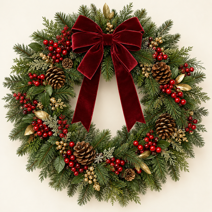 Pine & Berry Christmas Door Wreath — hero concept image