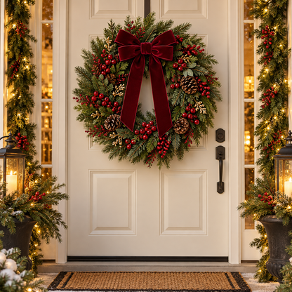 Pine & Berry Christmas Door Wreath — lifestyle concept image