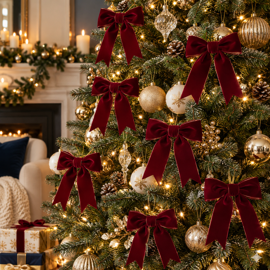Velvet Bow Christmas Tree Ornament Set — lifestyle concept image
