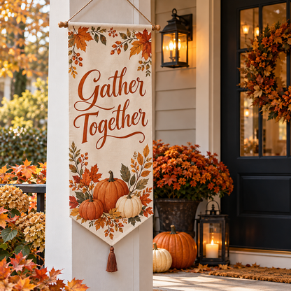 Gather Together Fall Porch Banner — lifestyle concept image