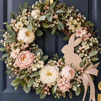 Spring Floral Bunny Easter Wreath — detail concept image