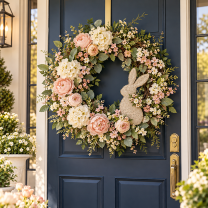 Spring Floral Bunny Easter Wreath — lifestyle concept image