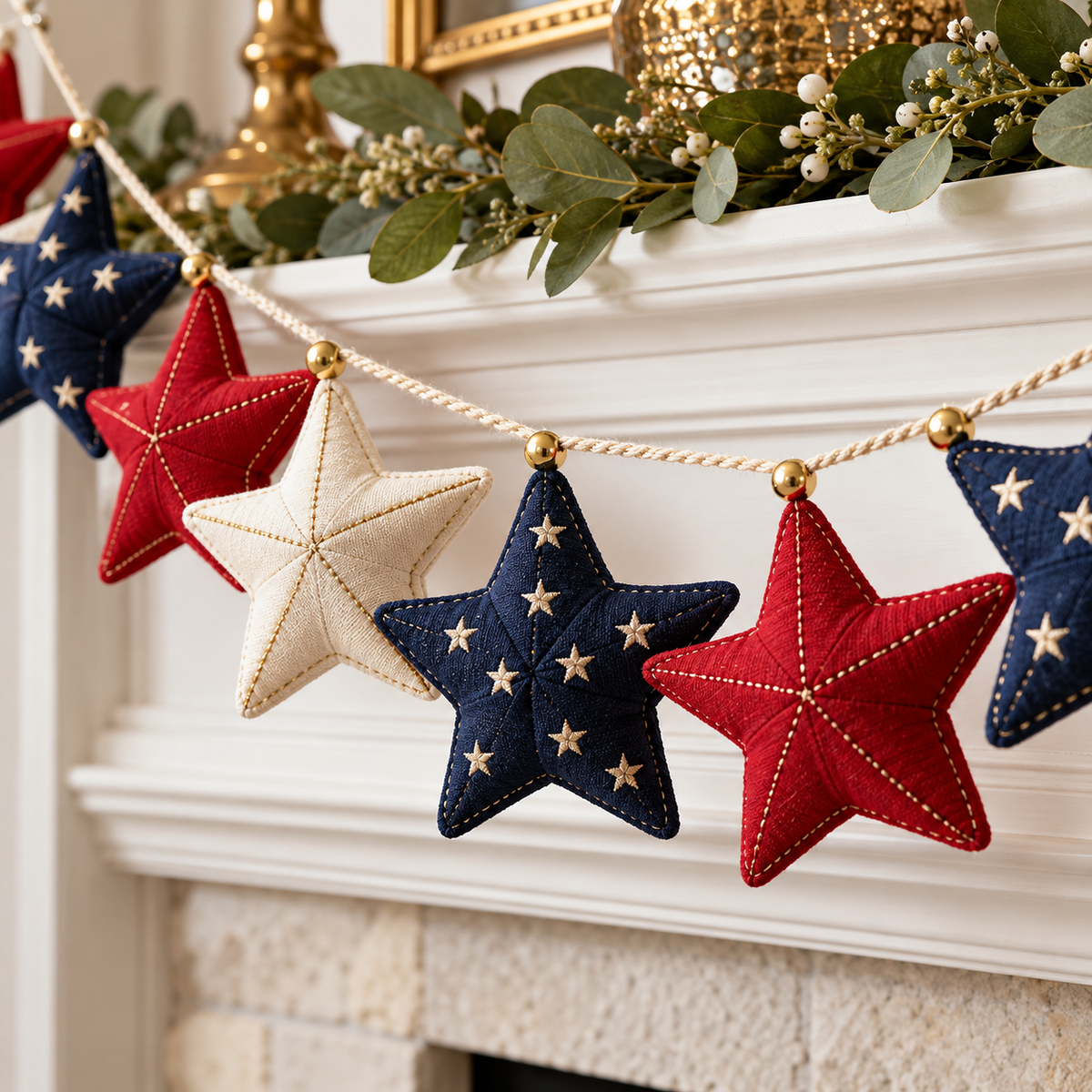 Red White & Blue Star Fabric Garland — detail concept image