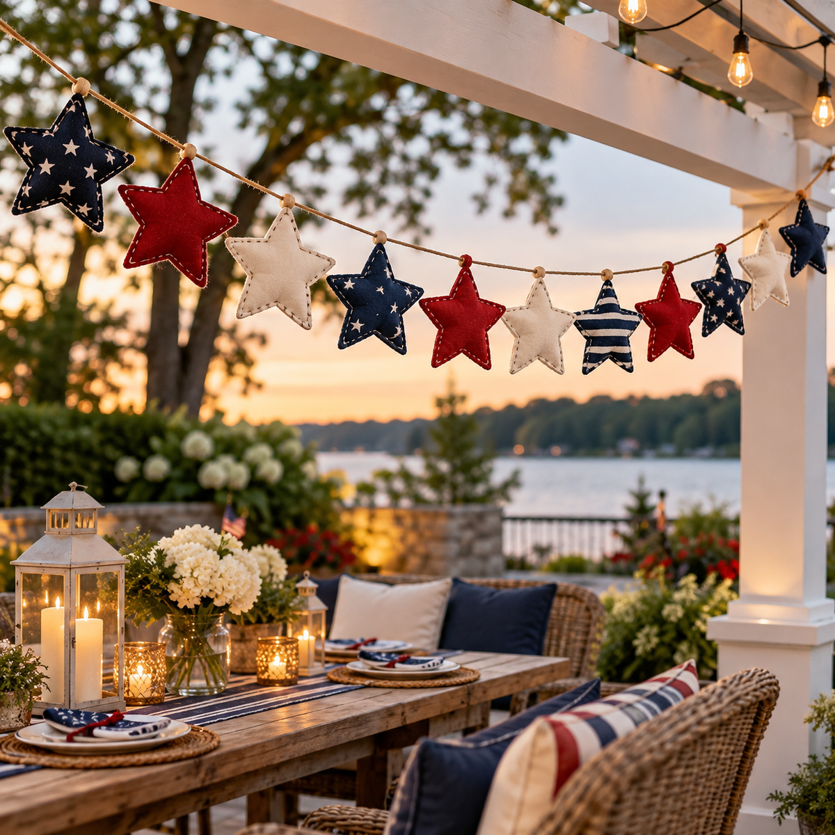 Red White & Blue Star Fabric Garland — lifestyle concept image