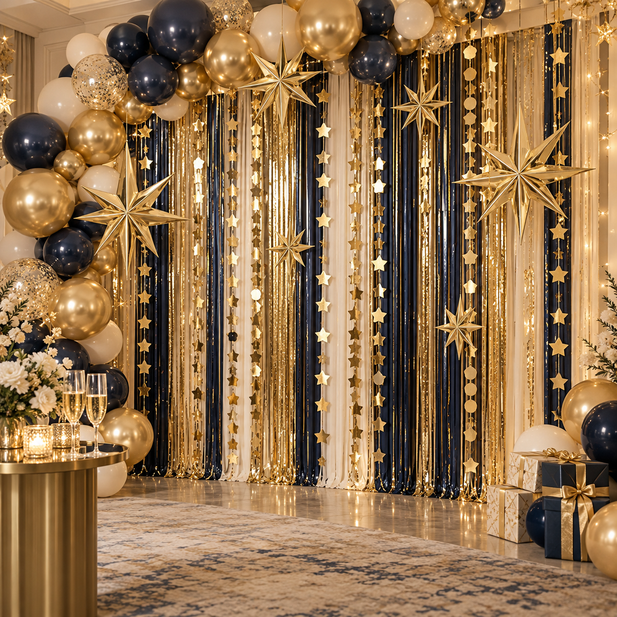 Champagne Gold New Year's Party Backdrop Set — lifestyle concept image